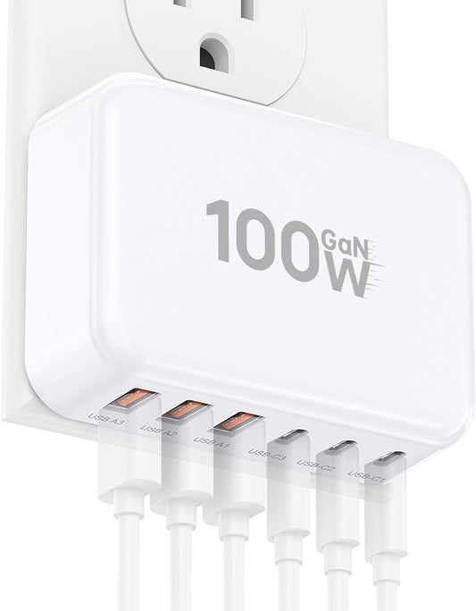 Fast Charger Block, GaN 6 Port USB C Charging Station Hub Cube