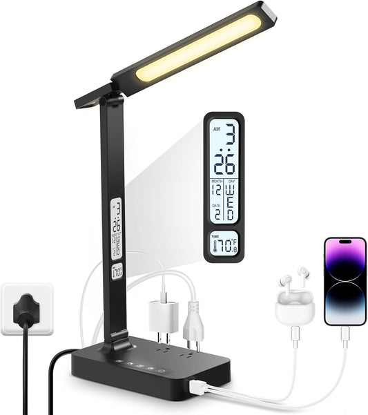 Desk Lamp with USB Charging Port: LED Stepless Dimmable Eye Caring