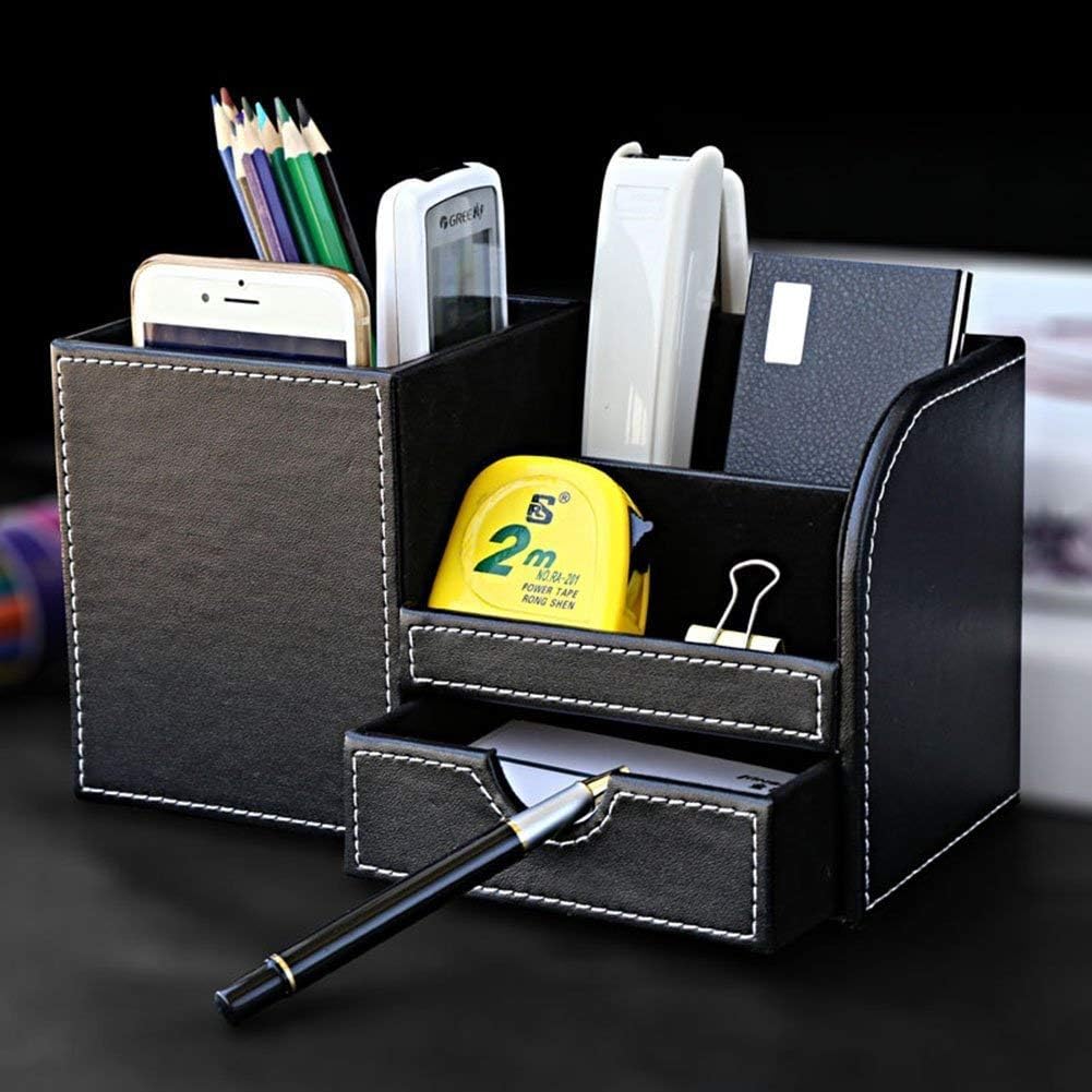 Desk Organizer Office Supplies Caddy Pu Leather Multi-function