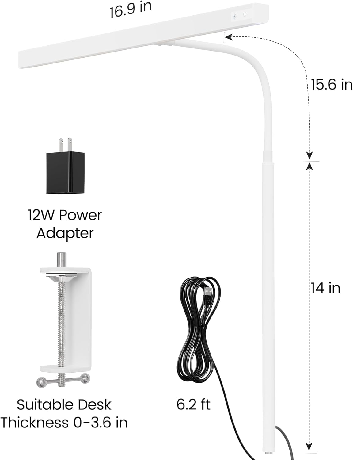 LED Desk Lamp, White, 12W