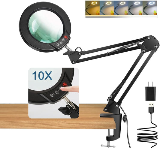10X Magnifying Glass with Light and Clamp