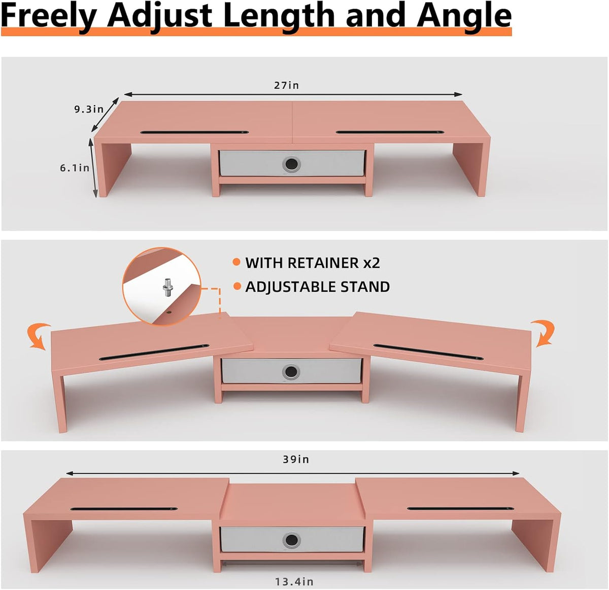 Dual 3 Shelf Computer Riser with Drawer