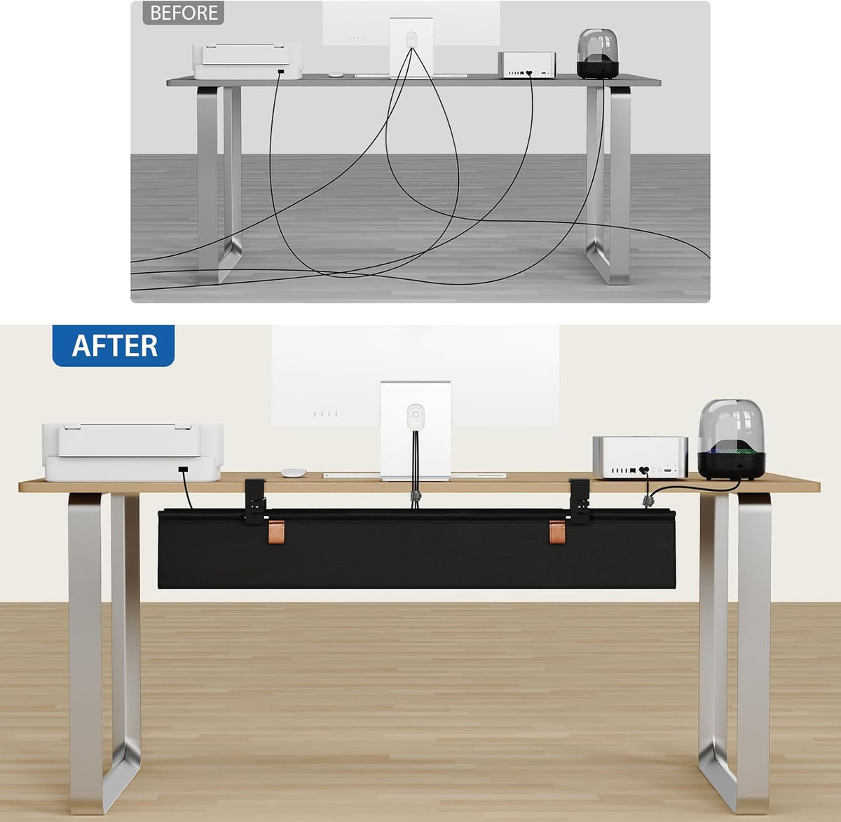 No Drill Under Desk Cable Management Tray 40" Cord Organizer
