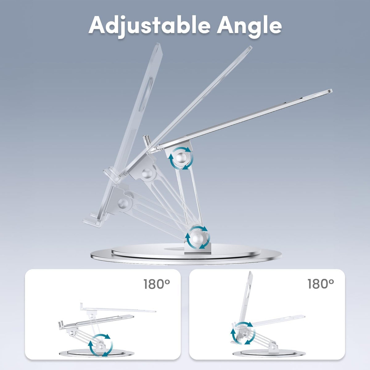 Adjustable Laptop Stand with 360° Rotating Base, Silver
