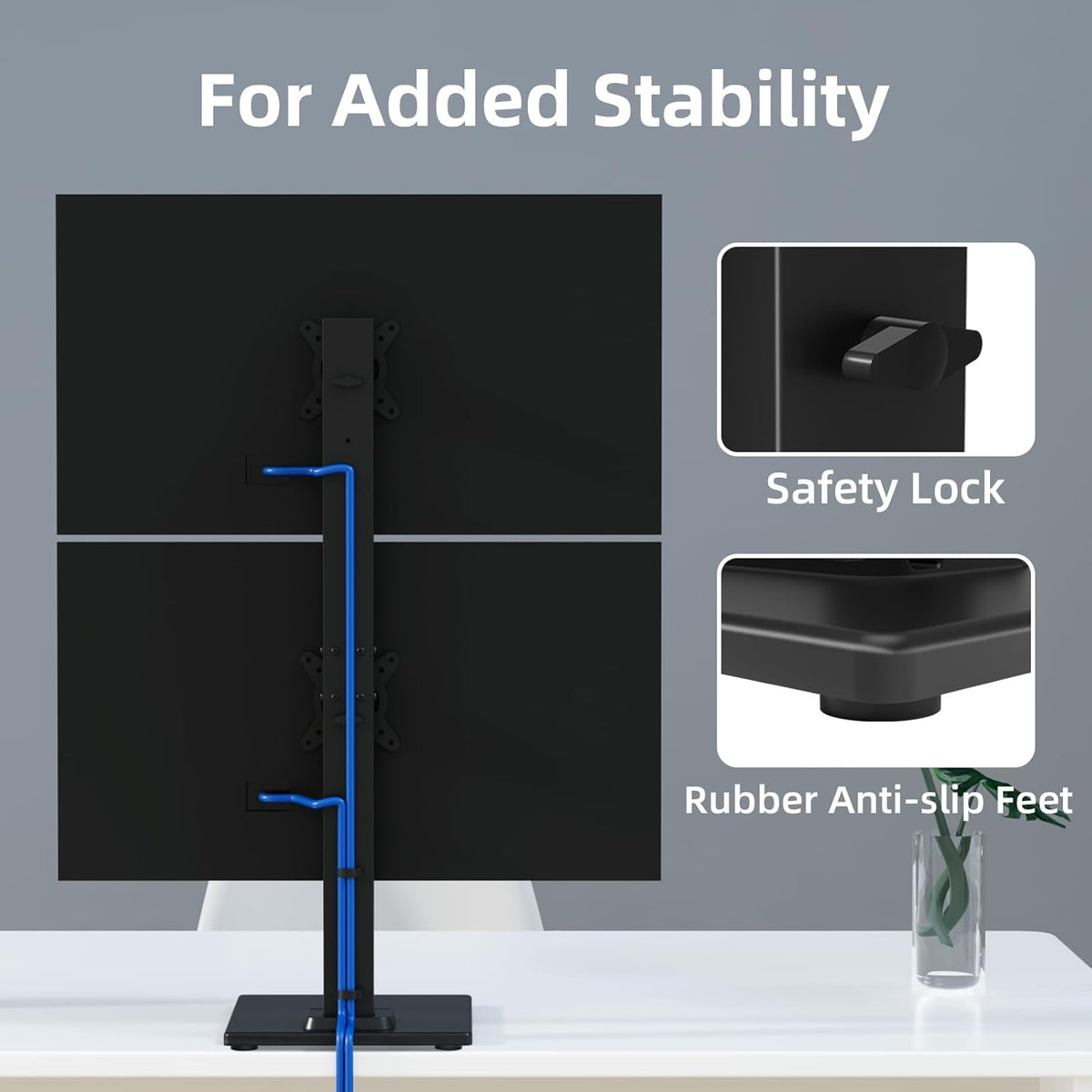 Dual Monitor Stand with Base- Vertical Stack Screen Free-Standing