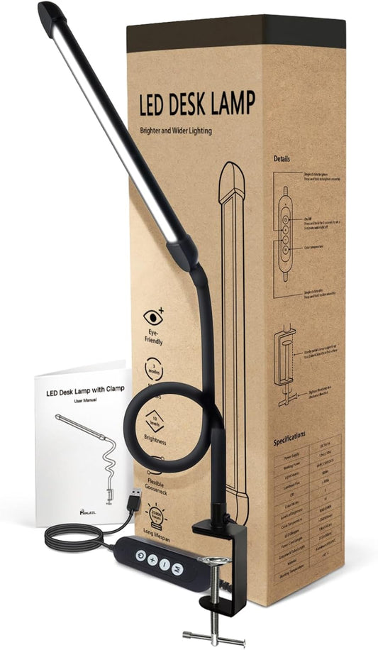 LED Desk Lamp with Clamp, Black, 12W