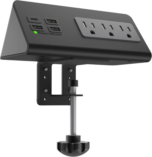 Nightstand Edge Mount Power Strip with USB-C Ports Tabletop Surge