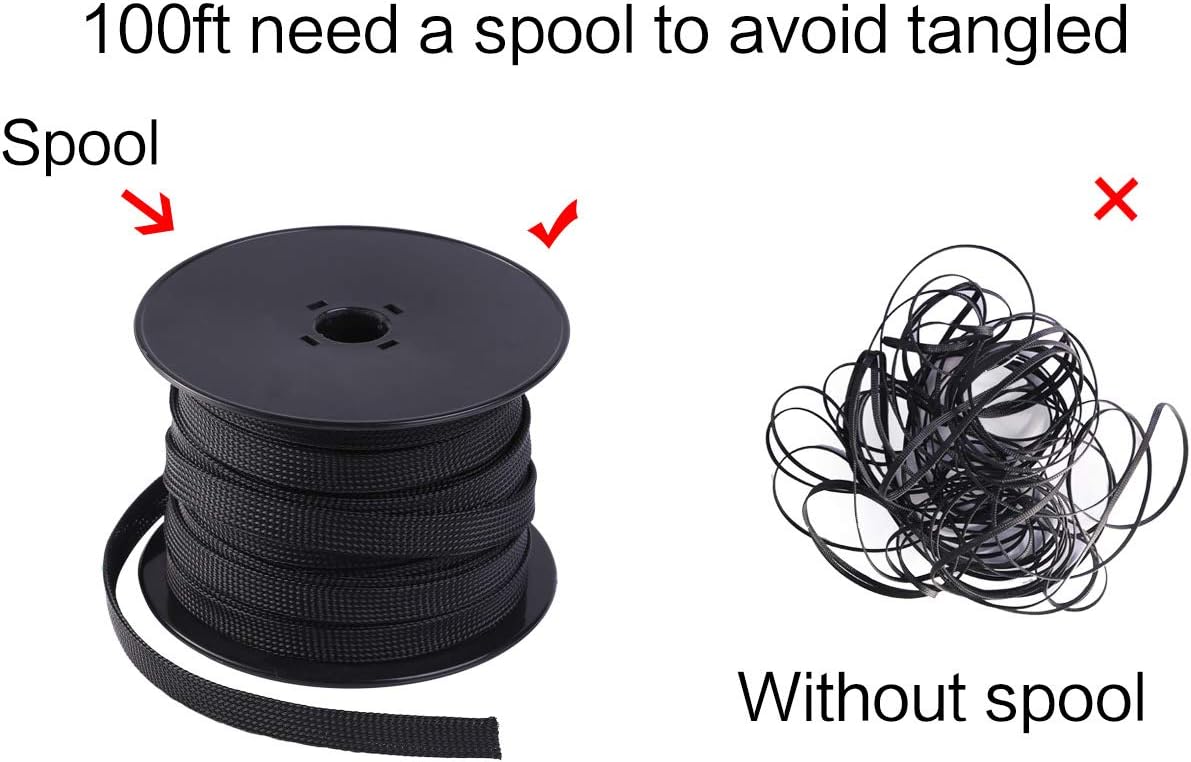 100ft, 1/4 inch PET Braided Expandable Cable Sleeve