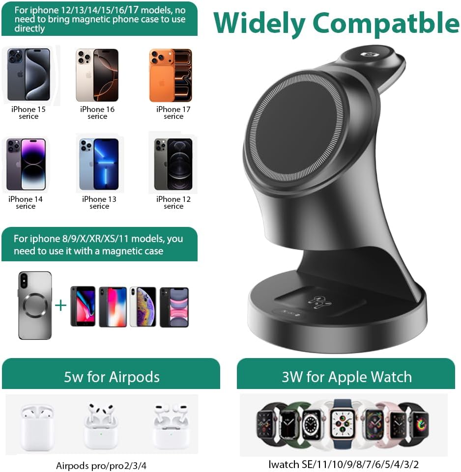 Wireless Charger, 3 in 1 Magnetic Wireless Charger Stand