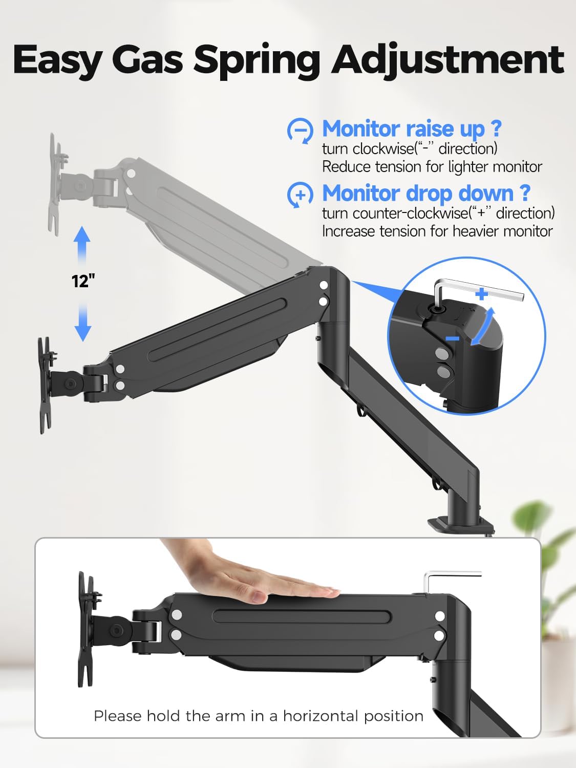 Dual Monitor Mount Stand-Height Adjustable Gas Spring Monitor Arm