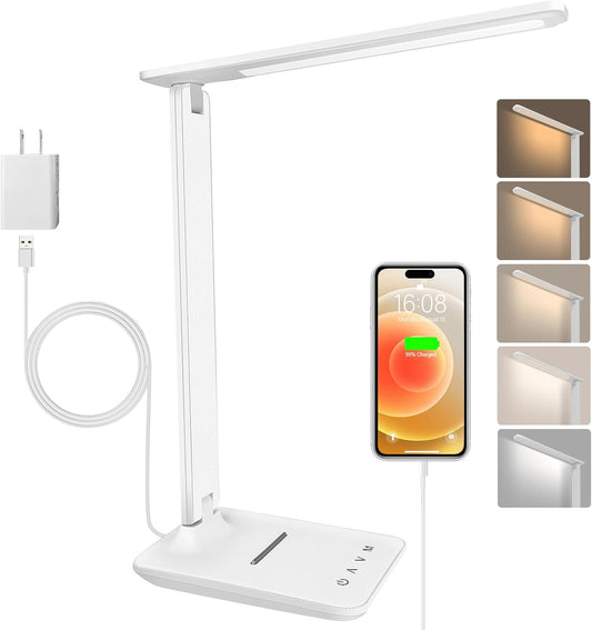 LED Desk Lamp Dimmable Table Lamp with USB Charging Port, White