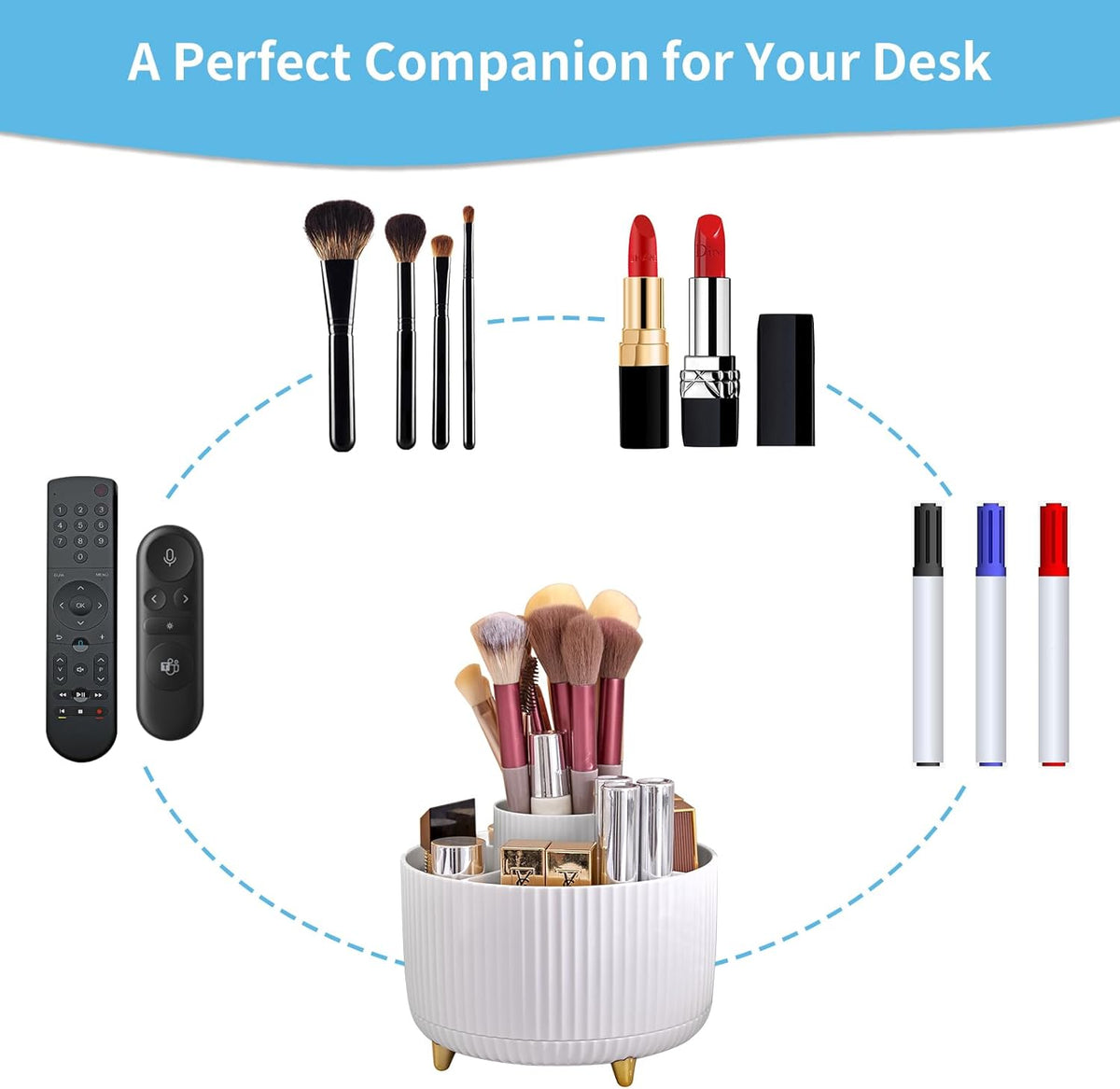 Desk Organizer, 360-Degree Rotating Pen Holder, White