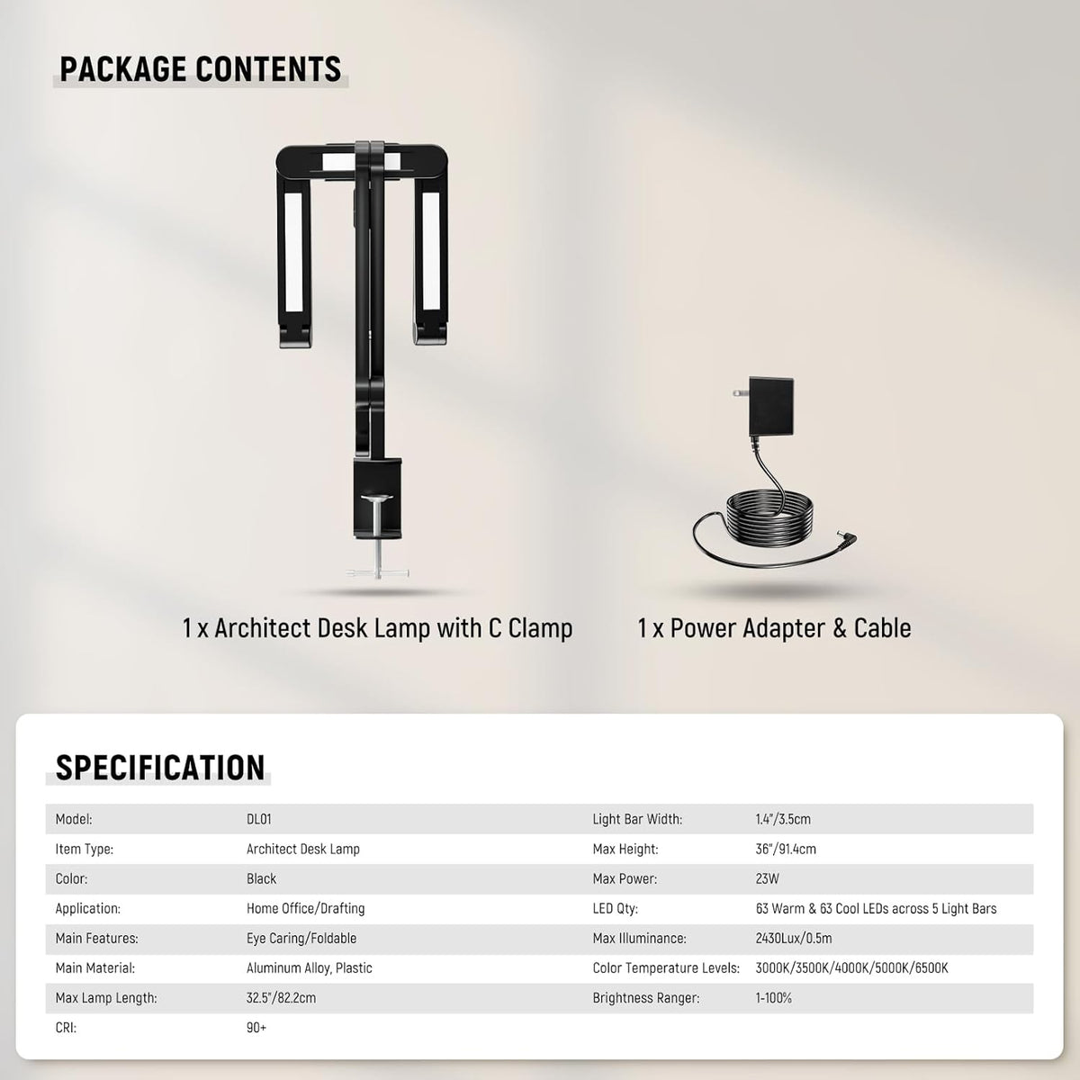 Basics 32.5" Clip On Desktop LED Light