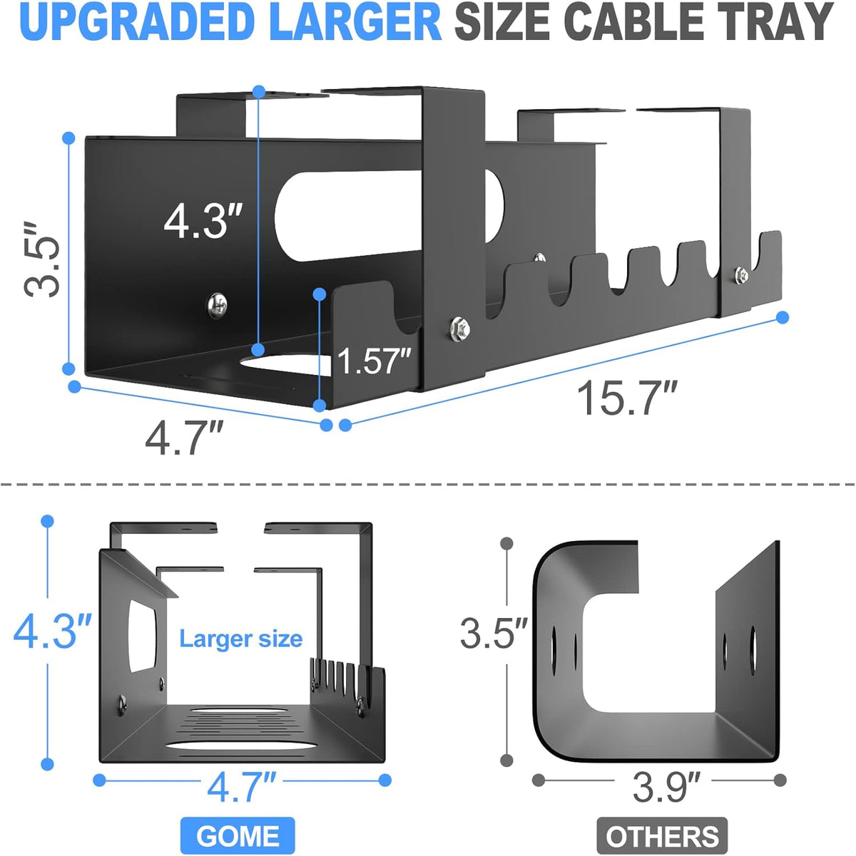 2PACKS Cable Management Under Desk Tray Adjustable Large Under Table