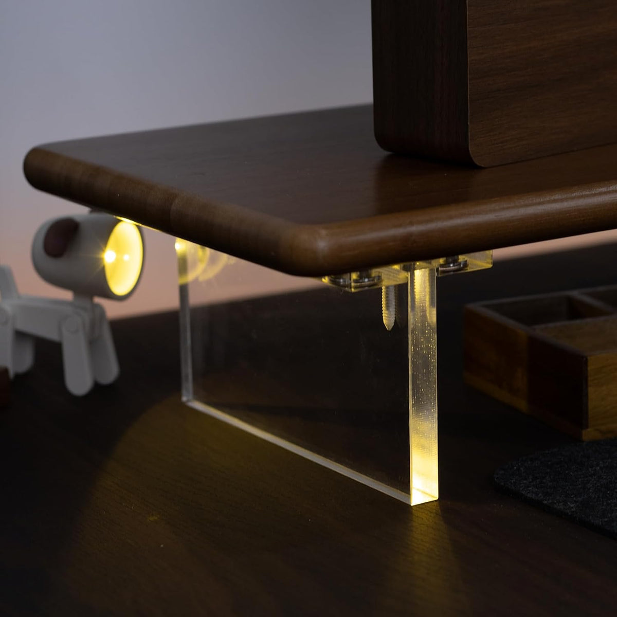 Bamboo Monitor Stand Riser with Acrylic Legs, 31.5 Inches