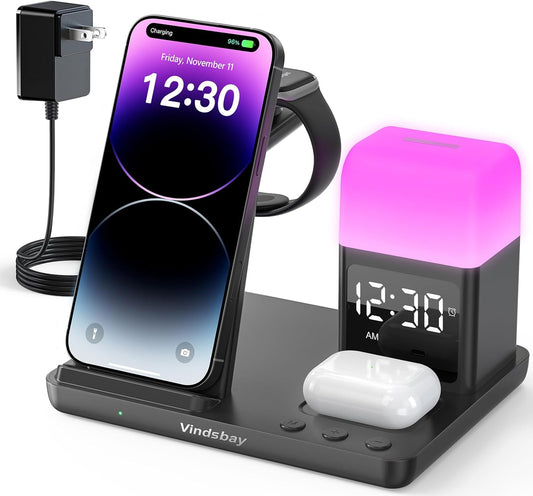 Wireless Charging Station Alarm Clock with 8 Touch Night Lights: 5