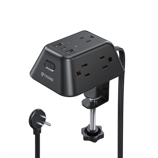 Desk Clamp Power Strip, Black, 6FT