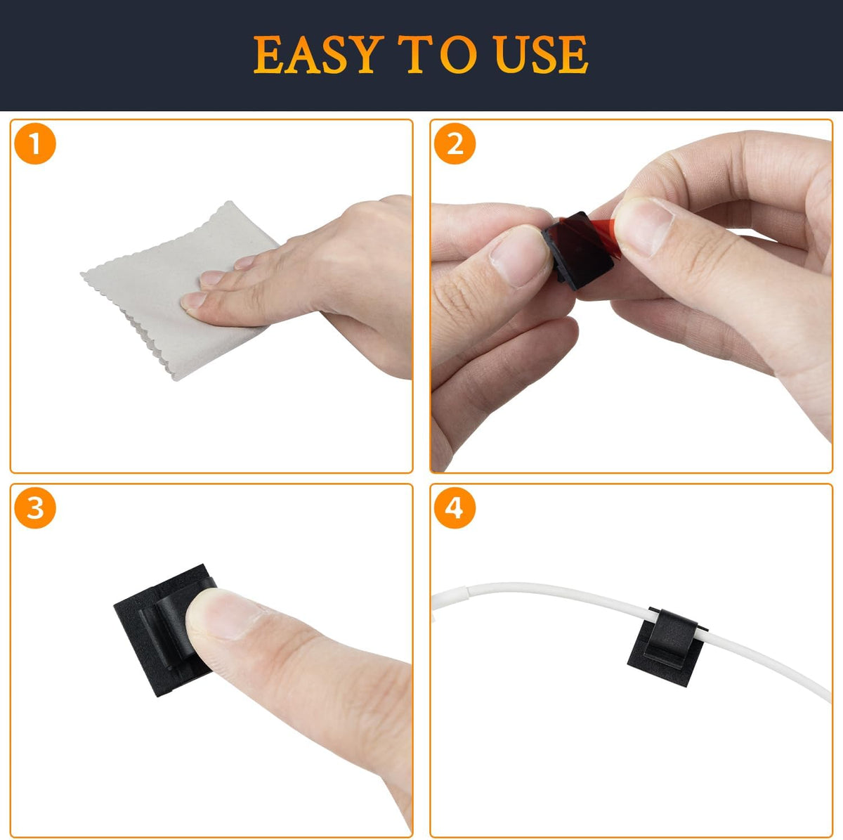 Self Adhesive Cable Management Clips, 50 Pcs