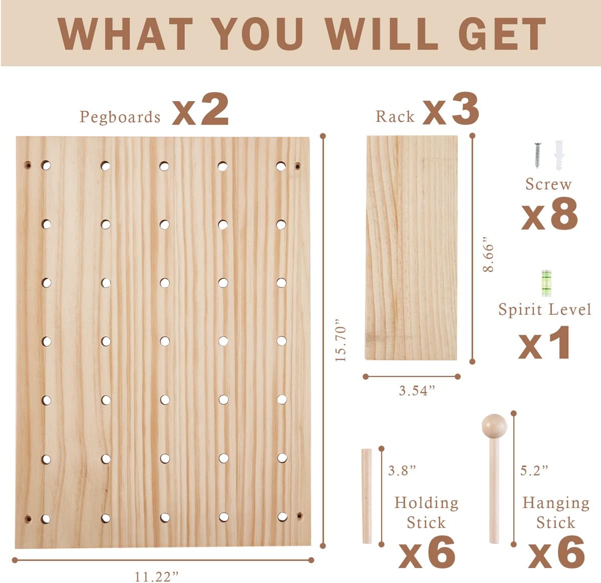 Wood Pegboard Combination Wall Organizer Kit