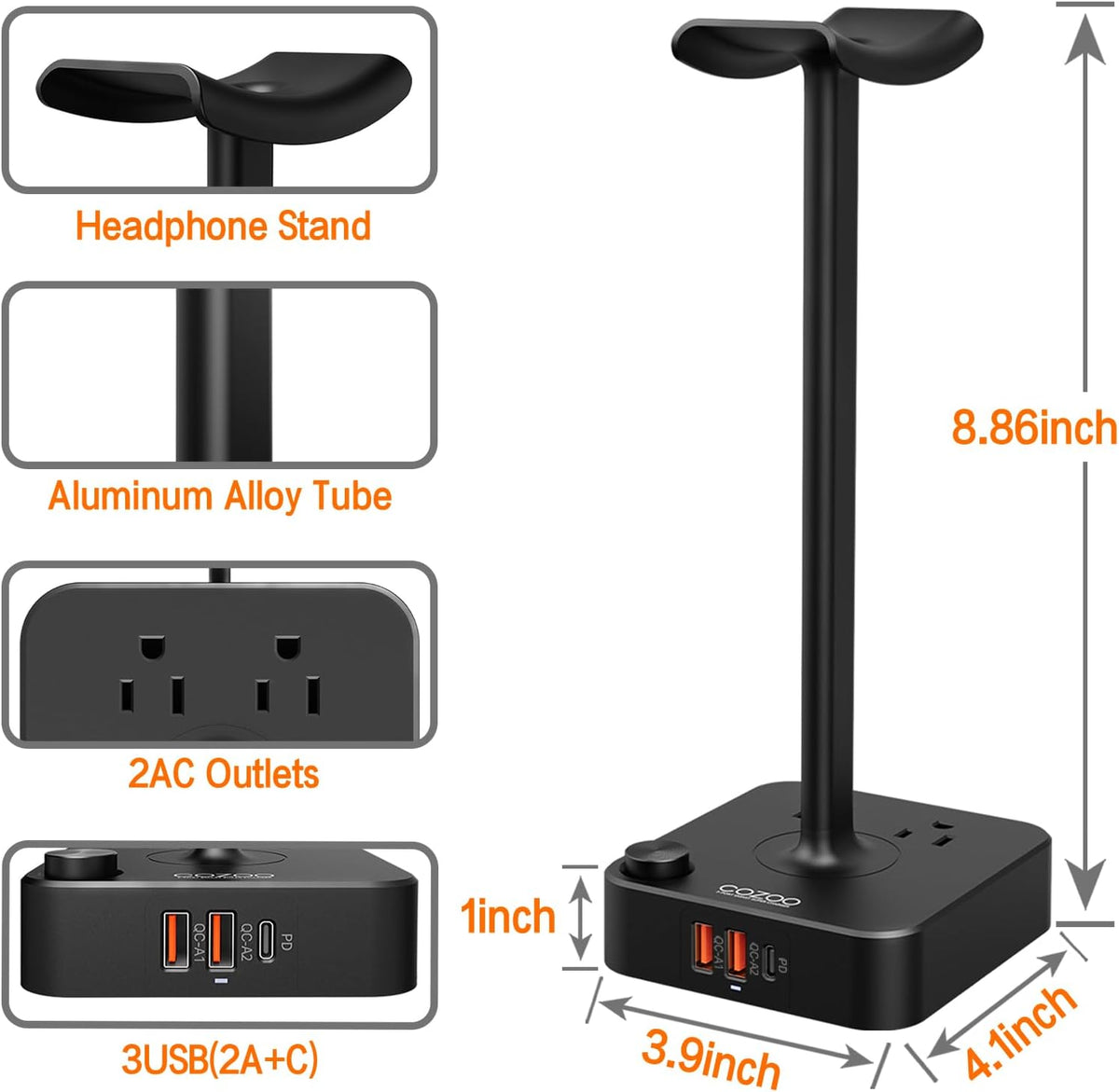 Headphone Stand with USB Charger Desktop Gaming Headset Holder Hanger