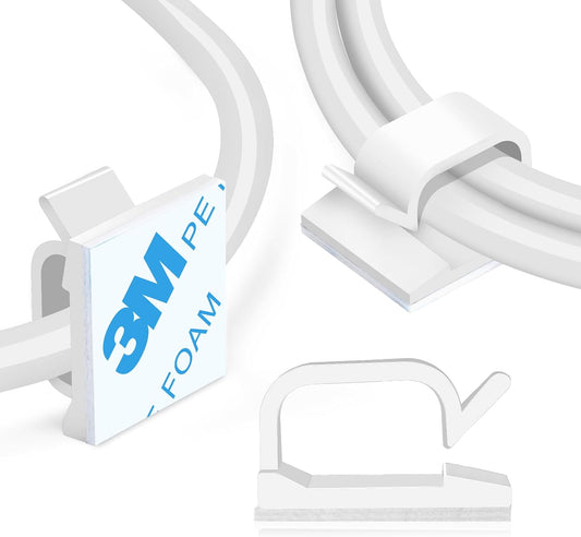 Adhesive Cable Wire Clips White