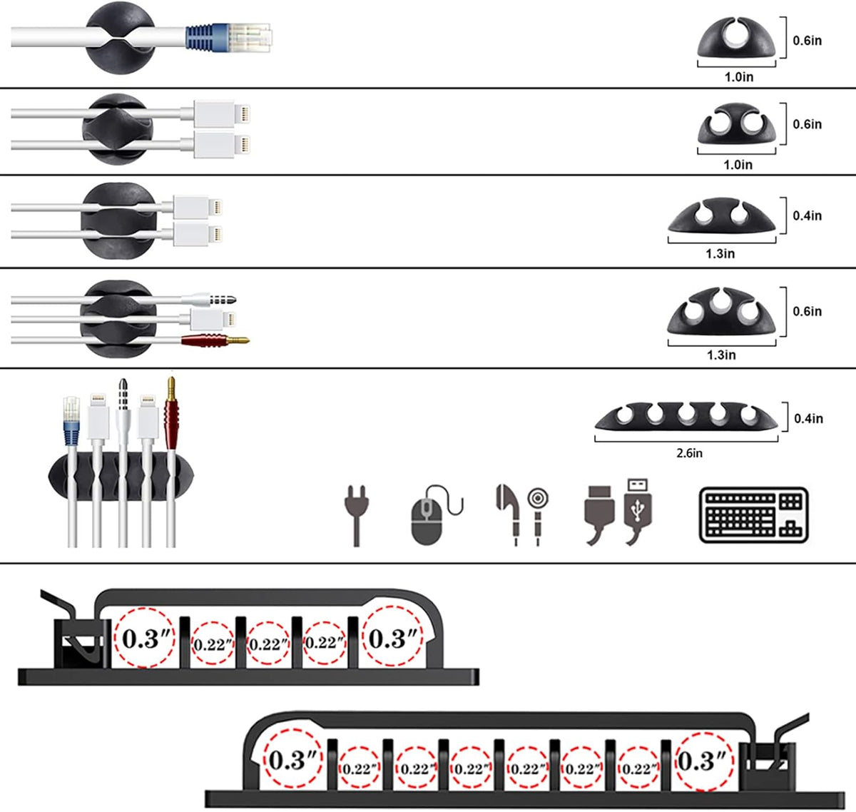 Cable Management Organizer Kit 4 Cable Sleeve Split