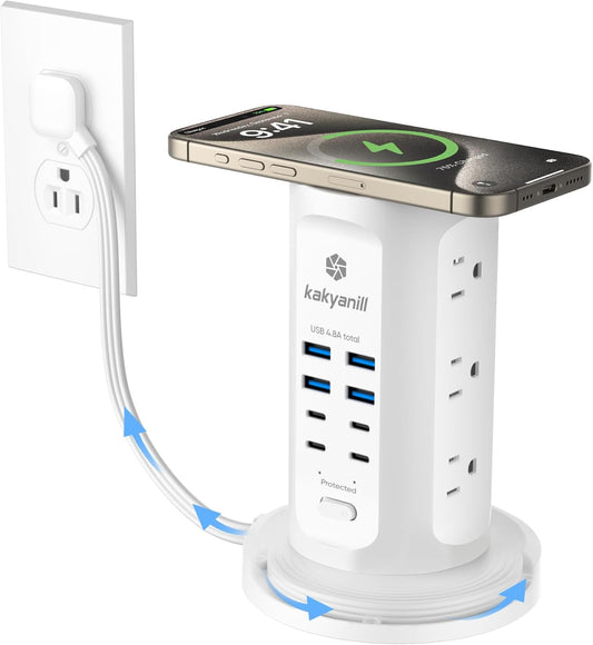 Power Strip Tower, kakyanill Surge Protector Tower 9 AC Outlets 8 USB