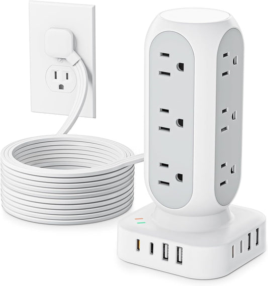 Flat Plug Power Strip Tower 10FT