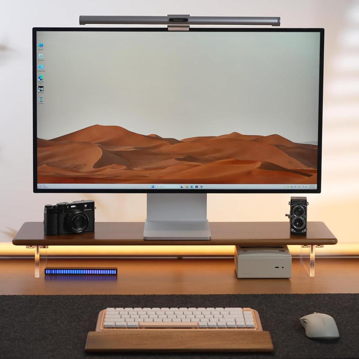 Bamboo Monitor Stand Riser with Acrylic Legs, 31.5 Inches