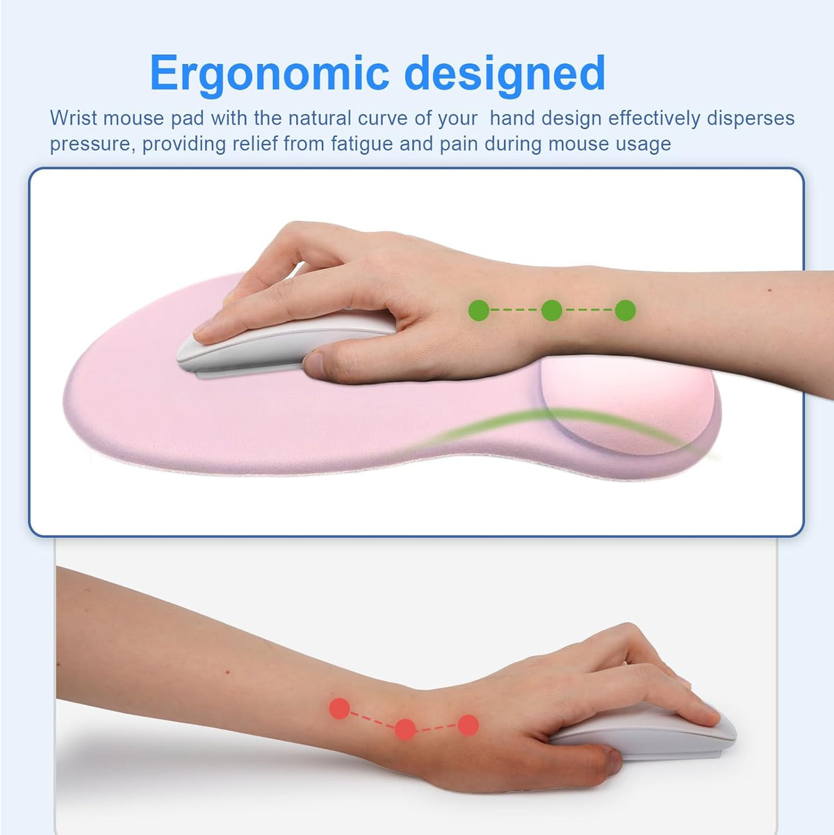 Ergonomic Mouse Pad with Gel Wrist Support, Pink