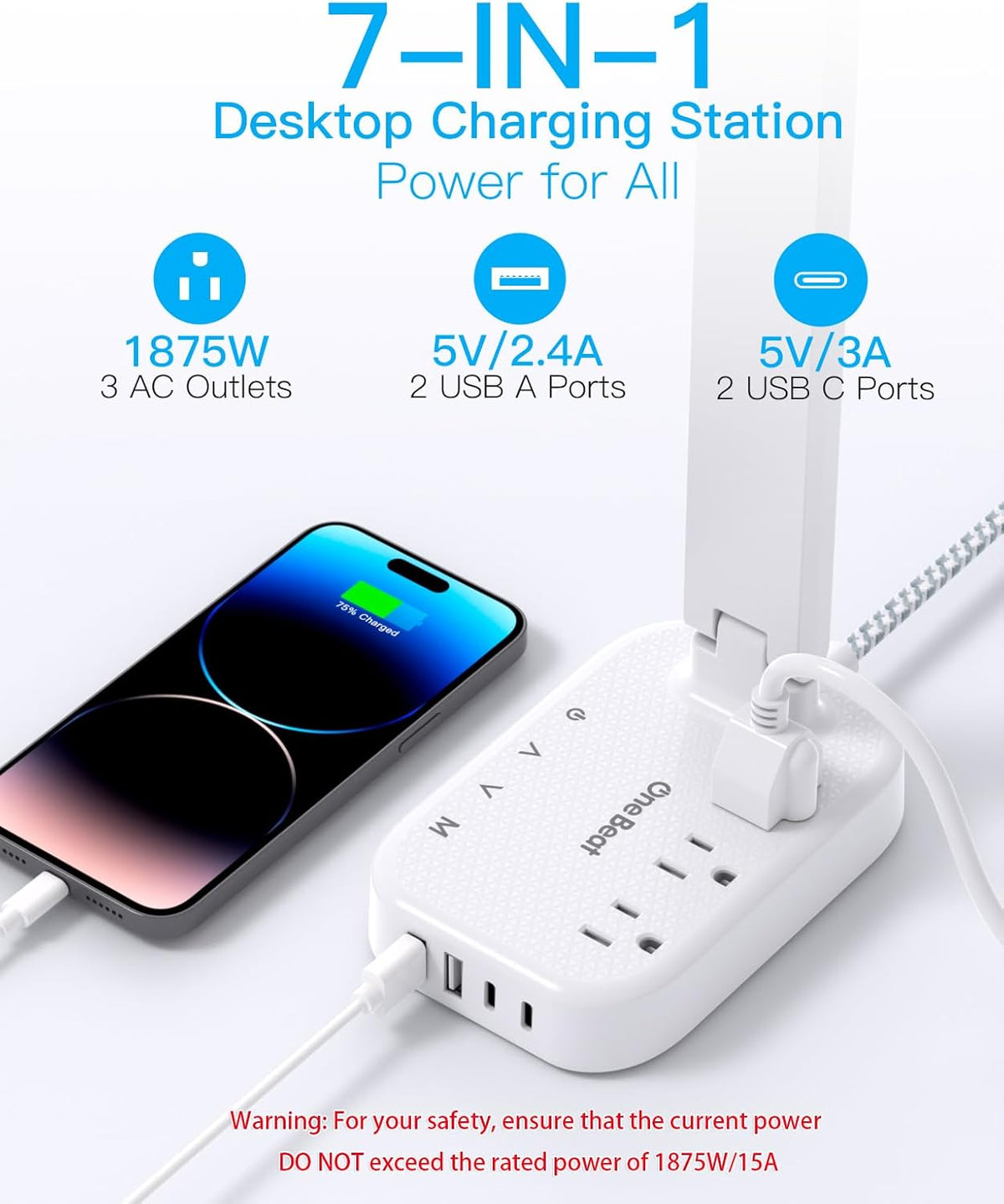 LED Small Desk Lamp Power Strip 5ft Extension Cord