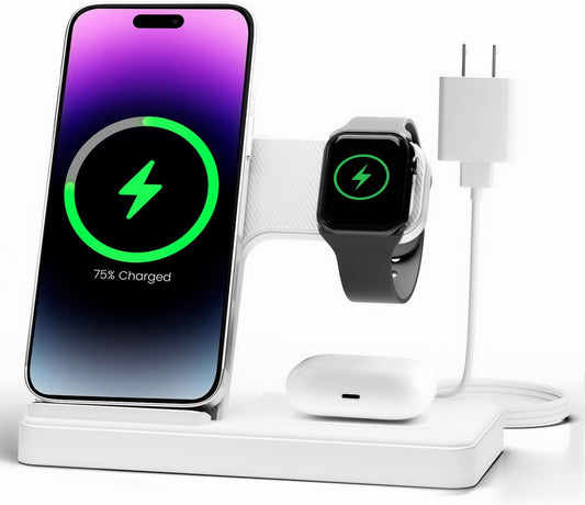 Wireless Charger Stand Charging Station: 3 in 1 Charger Stand, White