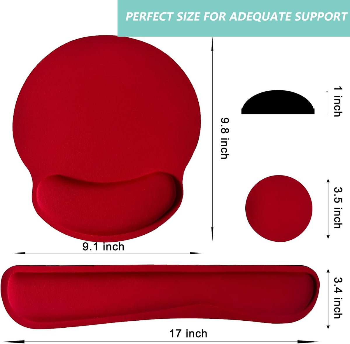 Keyboard Wrist Rest Pad Mouse Pad with Wrist Support Set of 3, Red