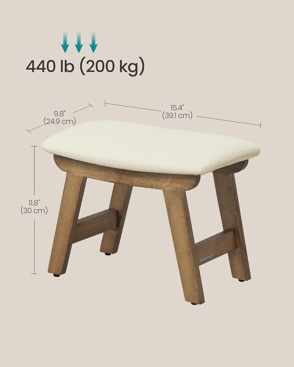Foot Stool Ottoman, Padded Foot Rest Under Desk with Solid Wood Frame