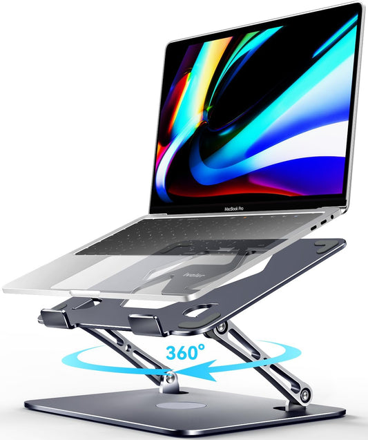 Adjustable Laptop Stand with 360° Rotating Base, Gray