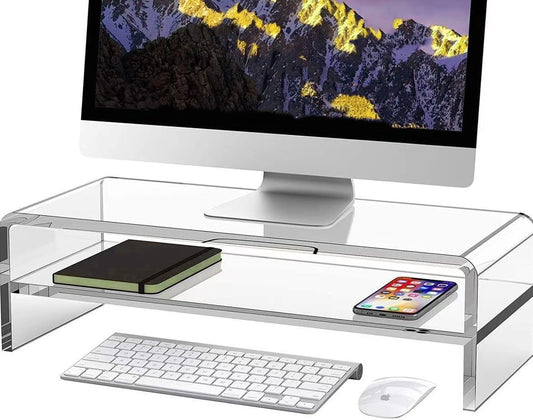 Acrylic Monitor Stand, 2 Tier Riser with Storage Shelf