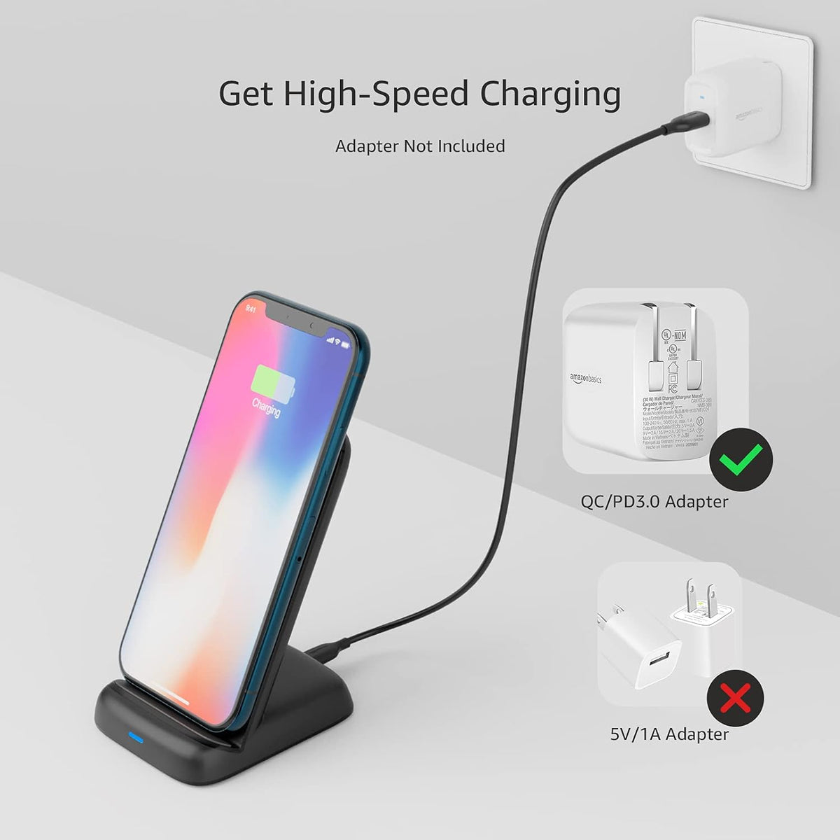10W Qi Certified Wireless Charging Stand /15/14/13/12/11/X