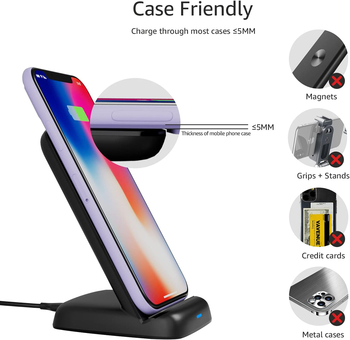 10W Qi Certified Wireless Charging Stand /15/14/13/12/11/X