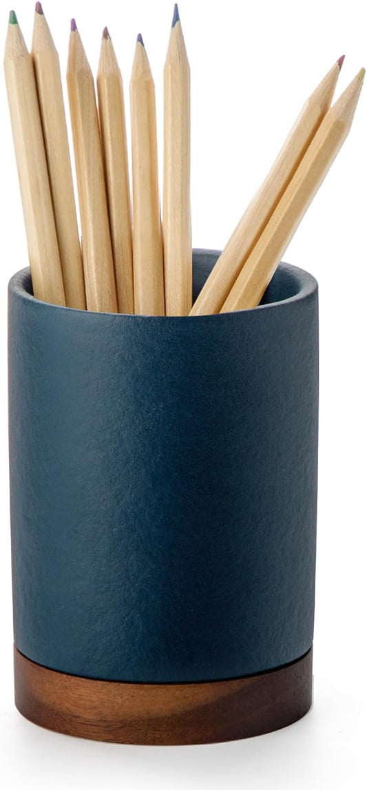 Pen Holder , Ceramic Pencil Organizer & Makeup Brush Holder, Blue