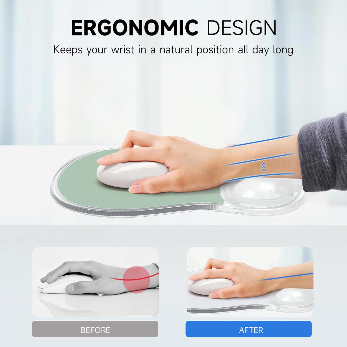 Ergonomic Mouse Pad with Gel Wrist Support, Green