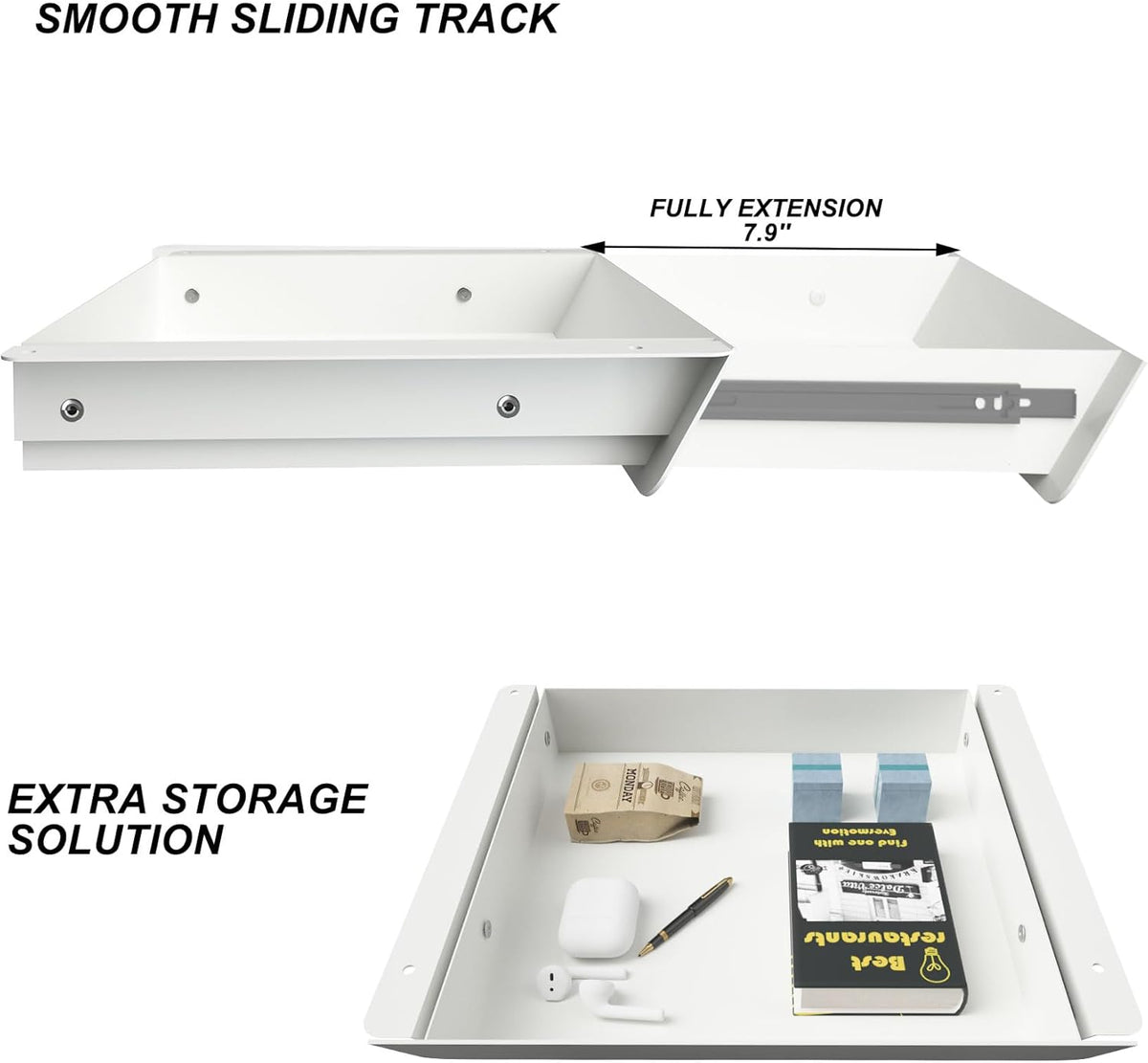 White Under Desk Drawer with Removable Tray