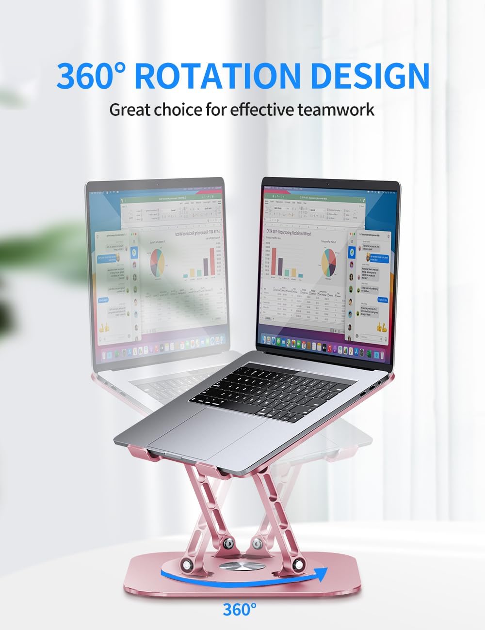 Adjustable Laptop Stand with 360 Rotating Base, Pink