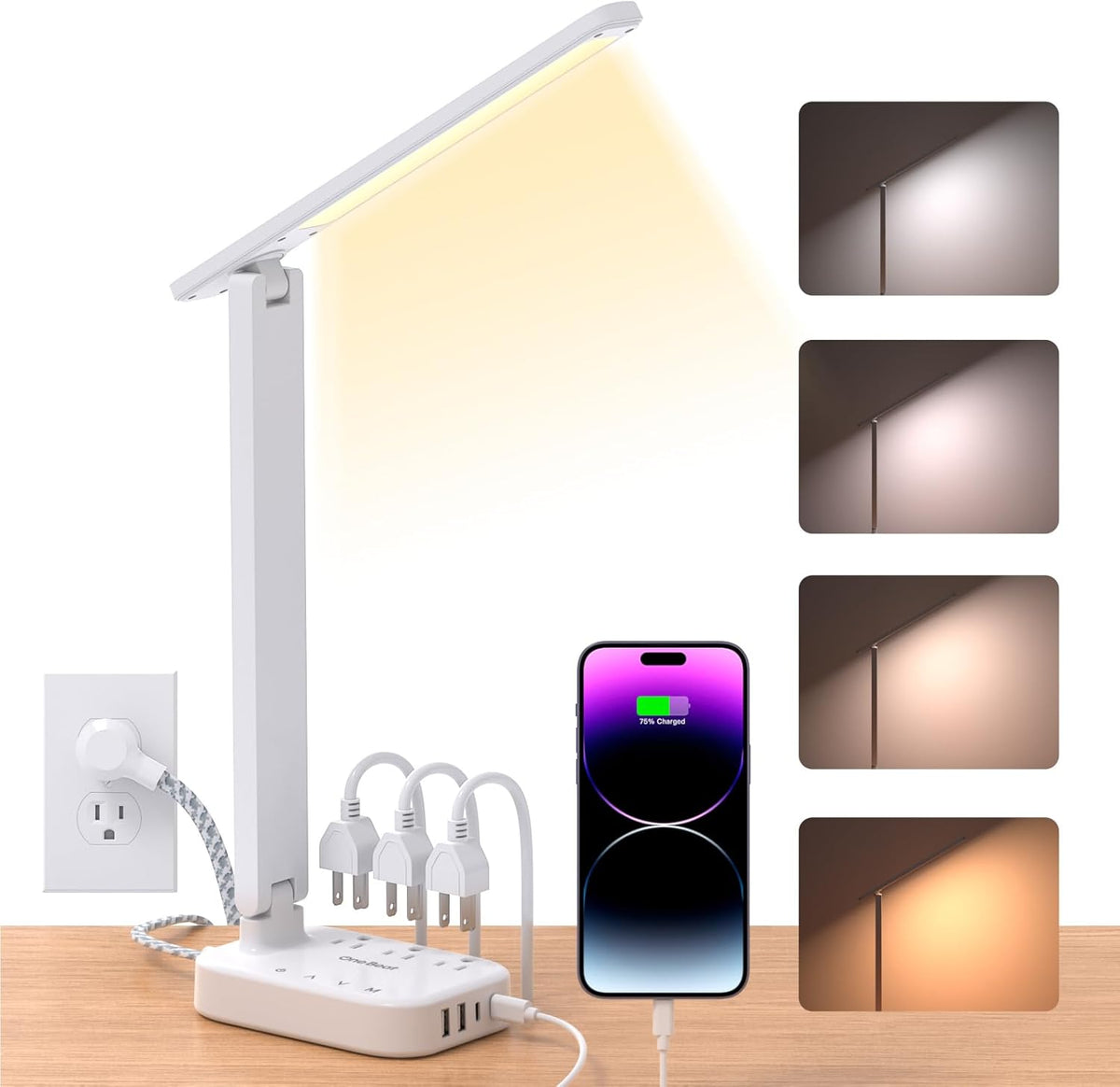 LED Small Desk Lamp Power Strip 5ft Extension Cord