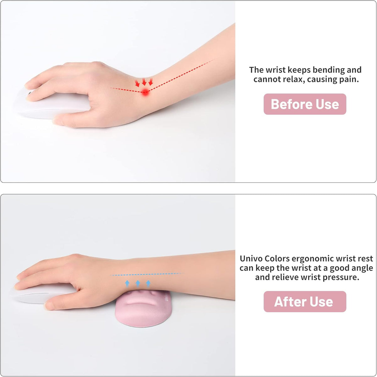 UnivoColors Pink Superfine Memory Foam Wrist Rest Soft Gel Ergonomic