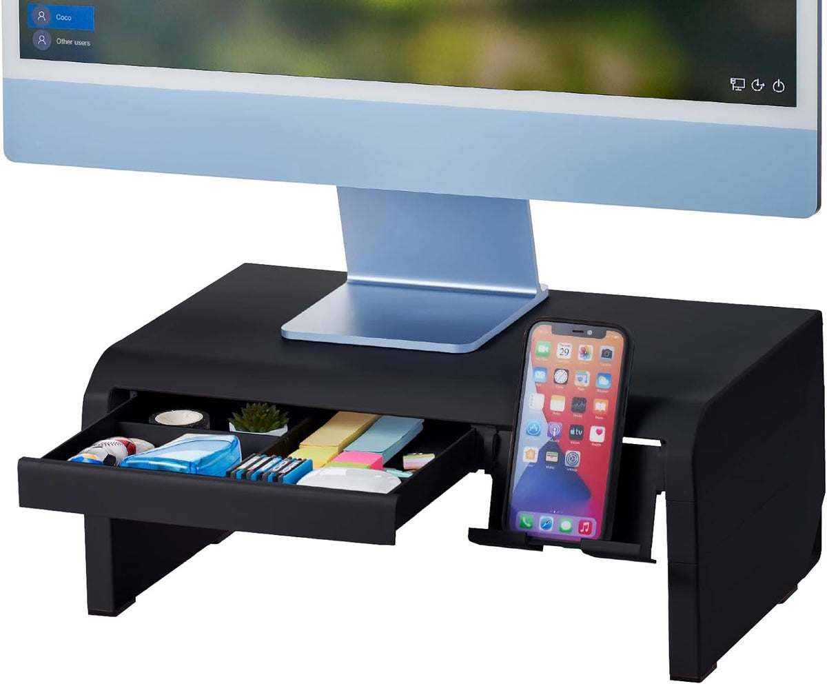 Konnect Adjustable Monitor Riser with Drawer & Cell Phone Holder