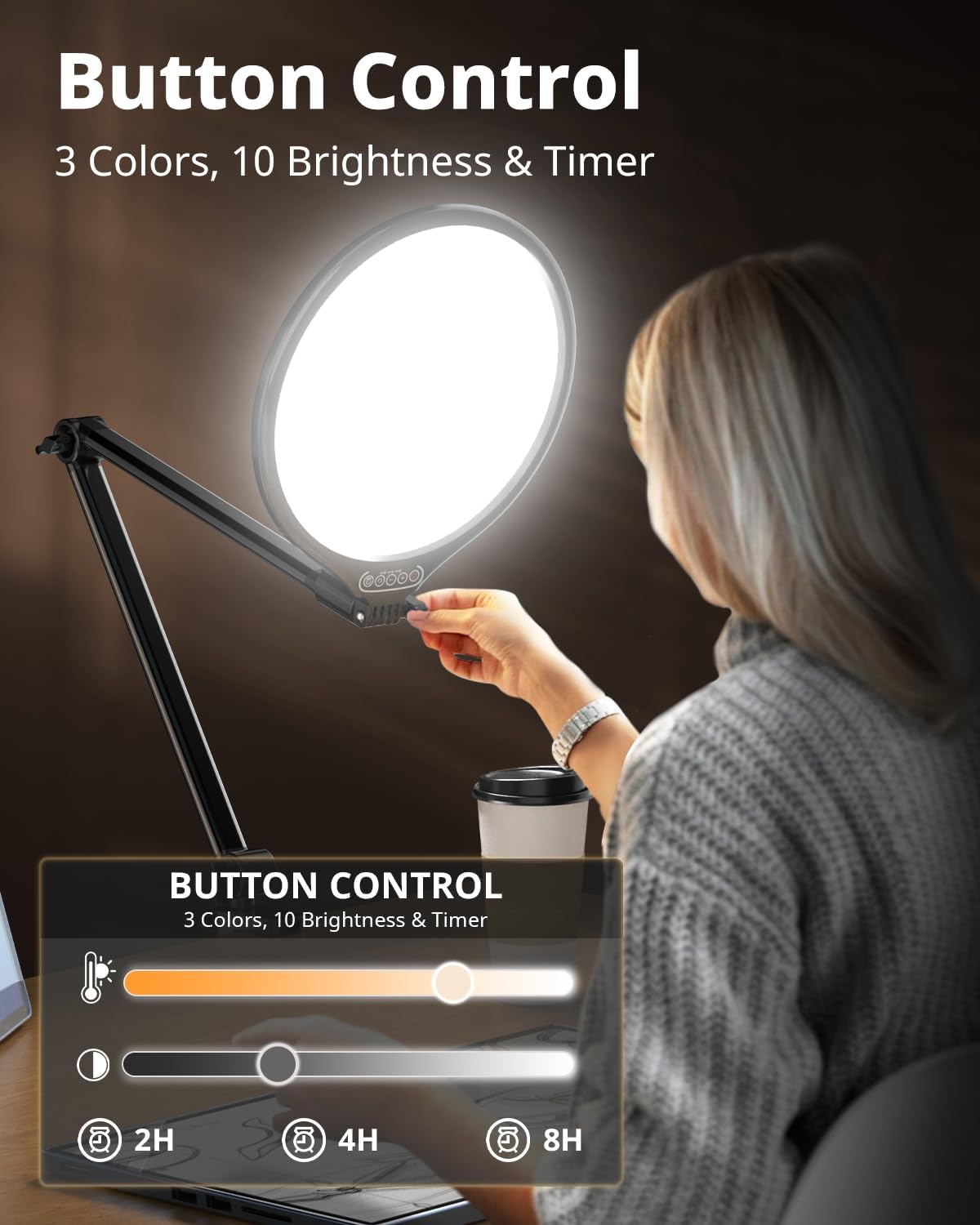 10" Key Light, Desk Ring Light with Adjustable Arm