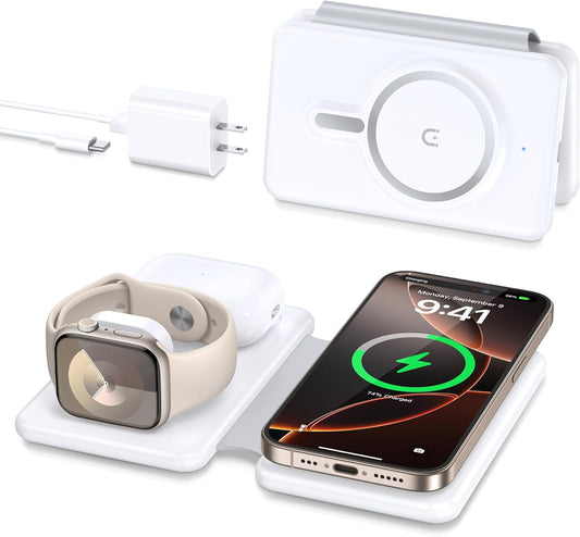 Magnetic Wireless Charger : 3 in 1 Travel Charging Station