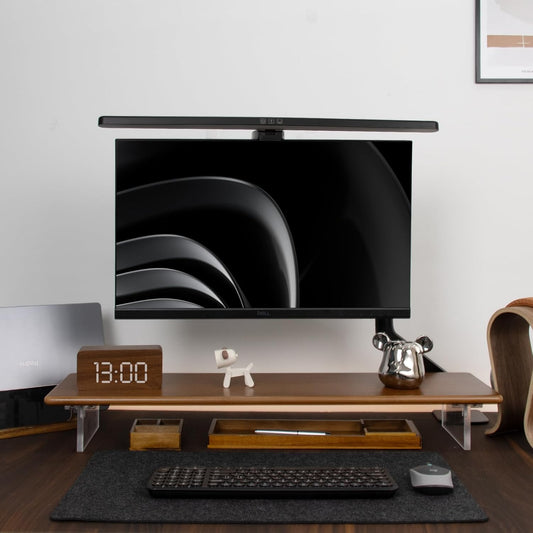Bamboo Monitor Stand Riser with Acrylic Legs, 31.5 Inches