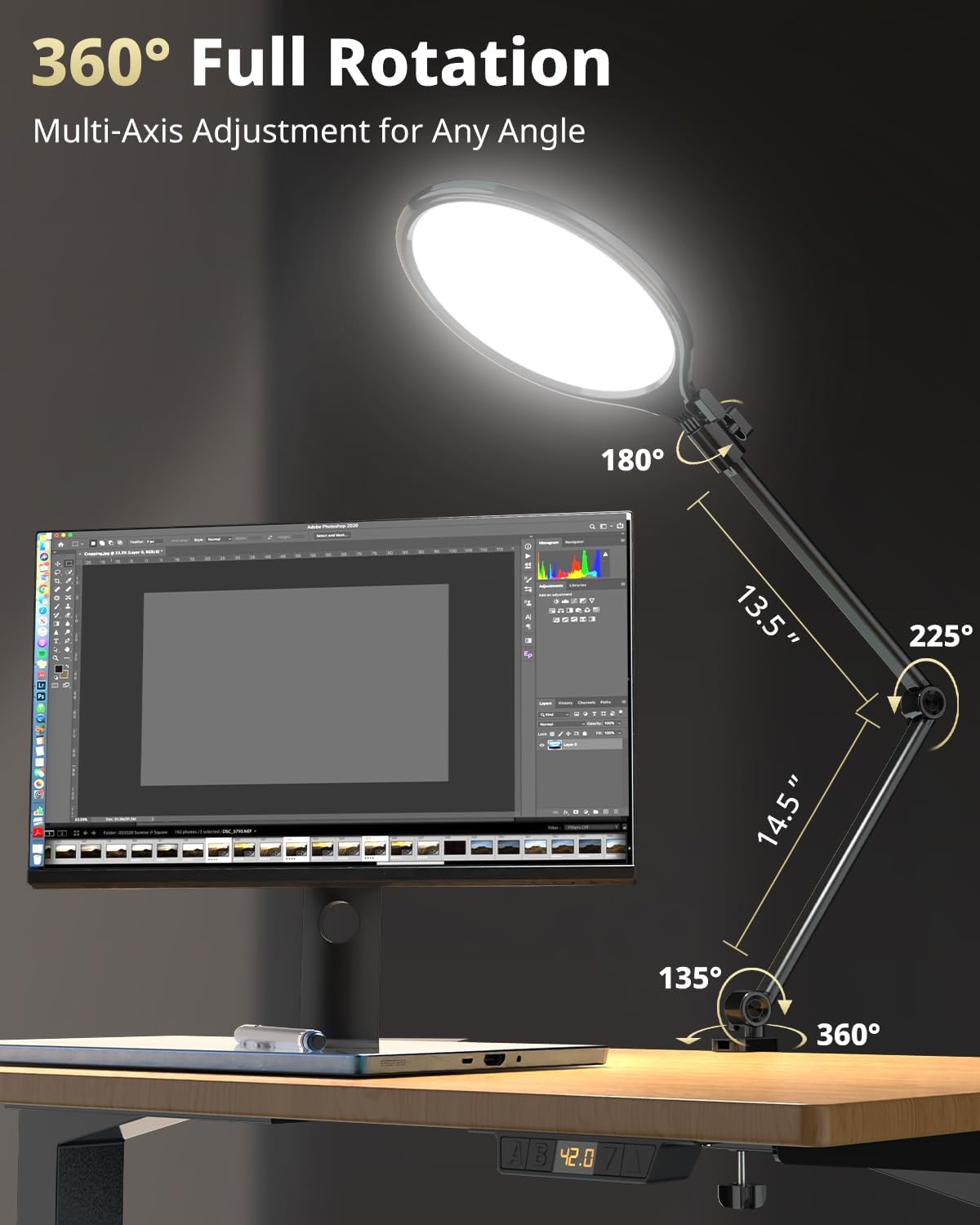 10" Key Light, Desk Ring Light with Adjustable Arm