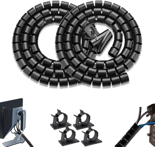 PC Cable Management Sleeve Tube Desk Cord Organizer Black